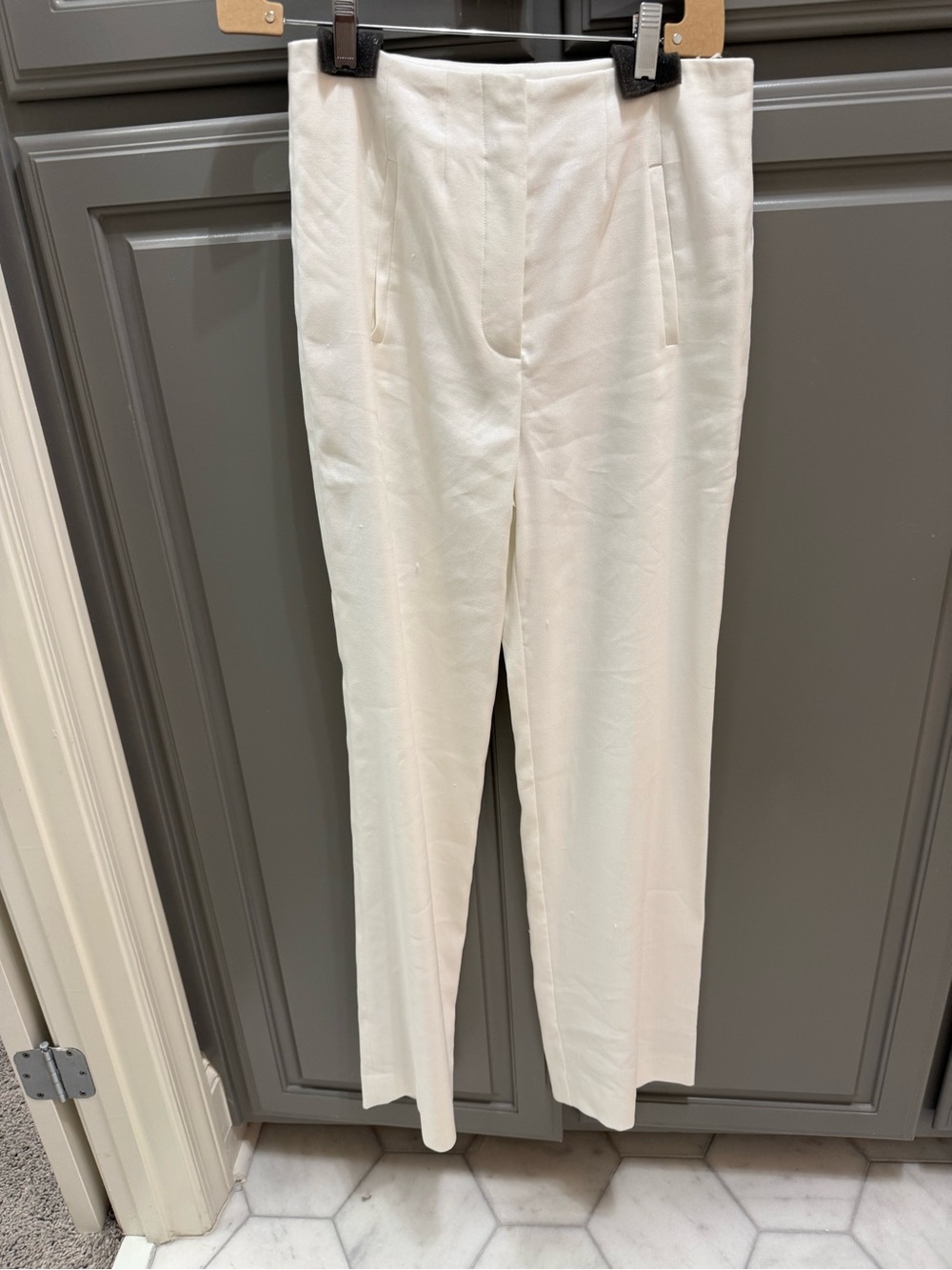 Veronica Beard Jude Linen off-white Wide-Leg Pants Size 4 - Picture 2 of 4